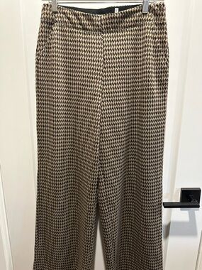 Max Studio Beige and Black Houndstooth Wide-Leg Pants